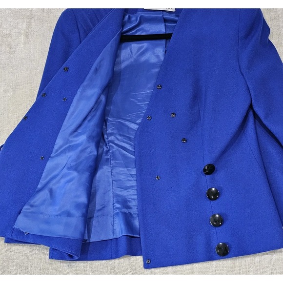 Vintage Lilli Ann 80s Royal Blue Aysymetrical 4 Button Blazer Size 8 - Picture 6 of 8
